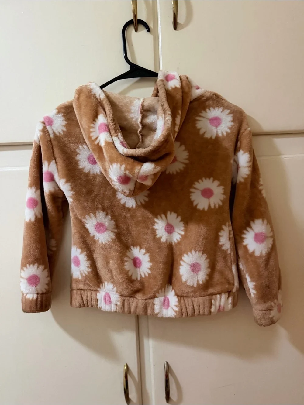 Girls Brown Daisy-Print Hooded Zip-Up Fleece Jacket